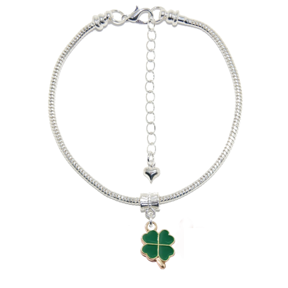 Euro Anklet / Ankle Bracelet Chain St Patricks Day Irish Four Leaf Lucky Clover Green