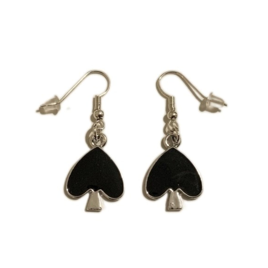 Silver Black Enamel Queen Of Spades Earrings