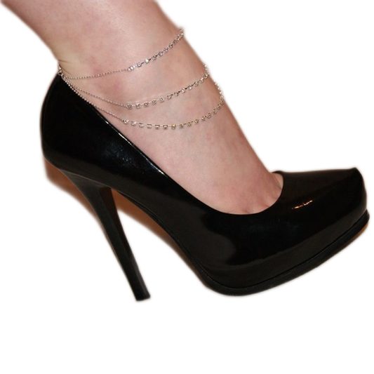 3 Row Silver Rhinestone Crystal Anklet Ankle Chain (Sexy heels and feet not included)