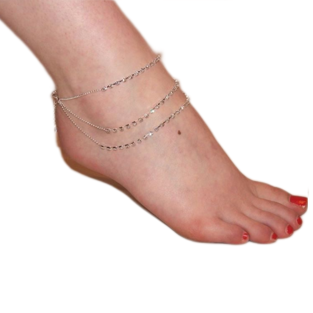3 Row Silver Rhinestone Crystal Anklet Ankle Chain (foot not included)