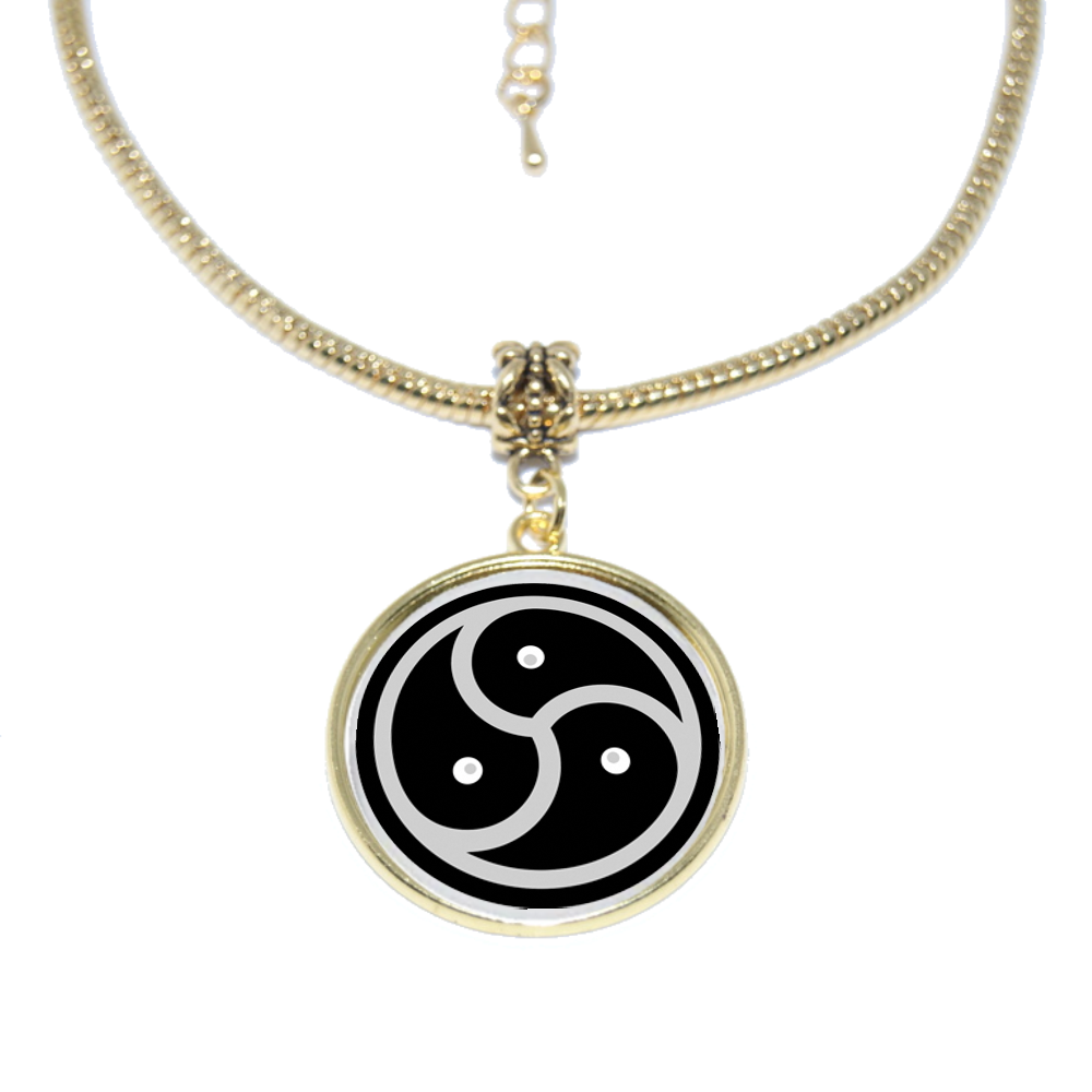 BDSM Black Triskelion Bondage Dome Charm Gold Euro Anklet Ankle Chain - 27mm Charm Close Up