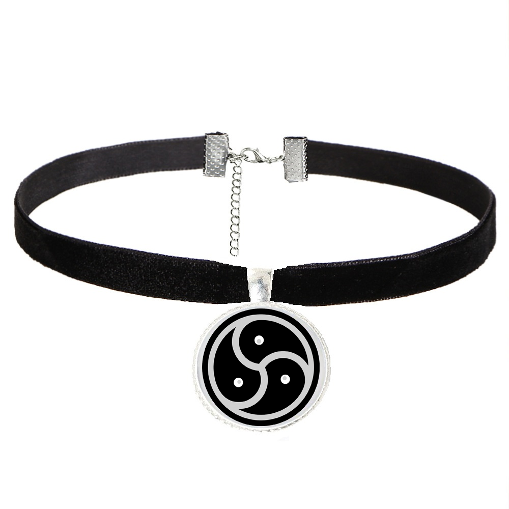 BDSM Black Triskelion Bondage Charm on Black Velvet Neck Choker Necklace Custom Colours