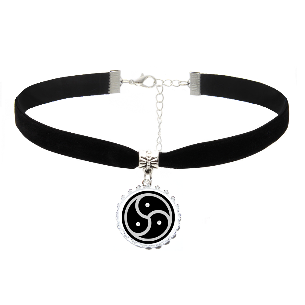 BDSM Black Triskelion Bondage Charm on Black Velvet Neck Choker Necklace