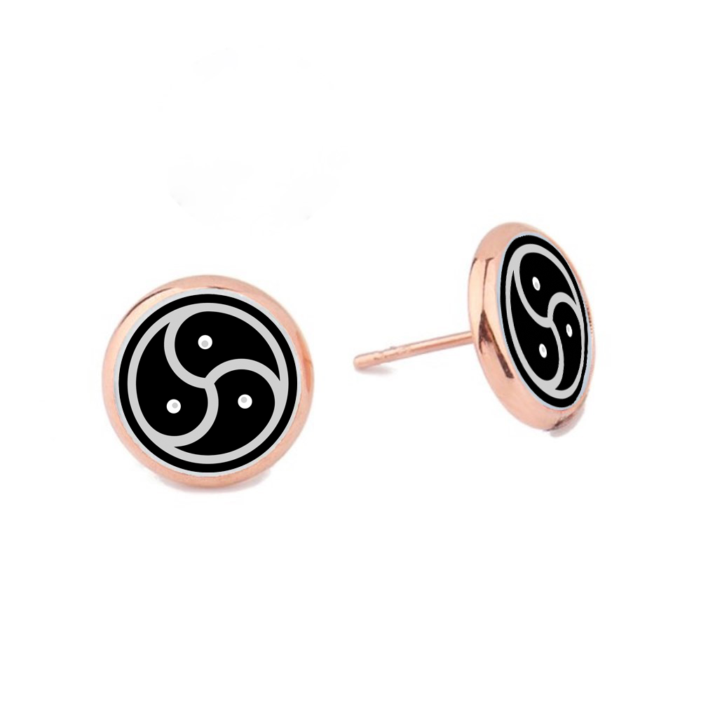 Black BDSM Bondage Triskelion Dome Stud Earrings