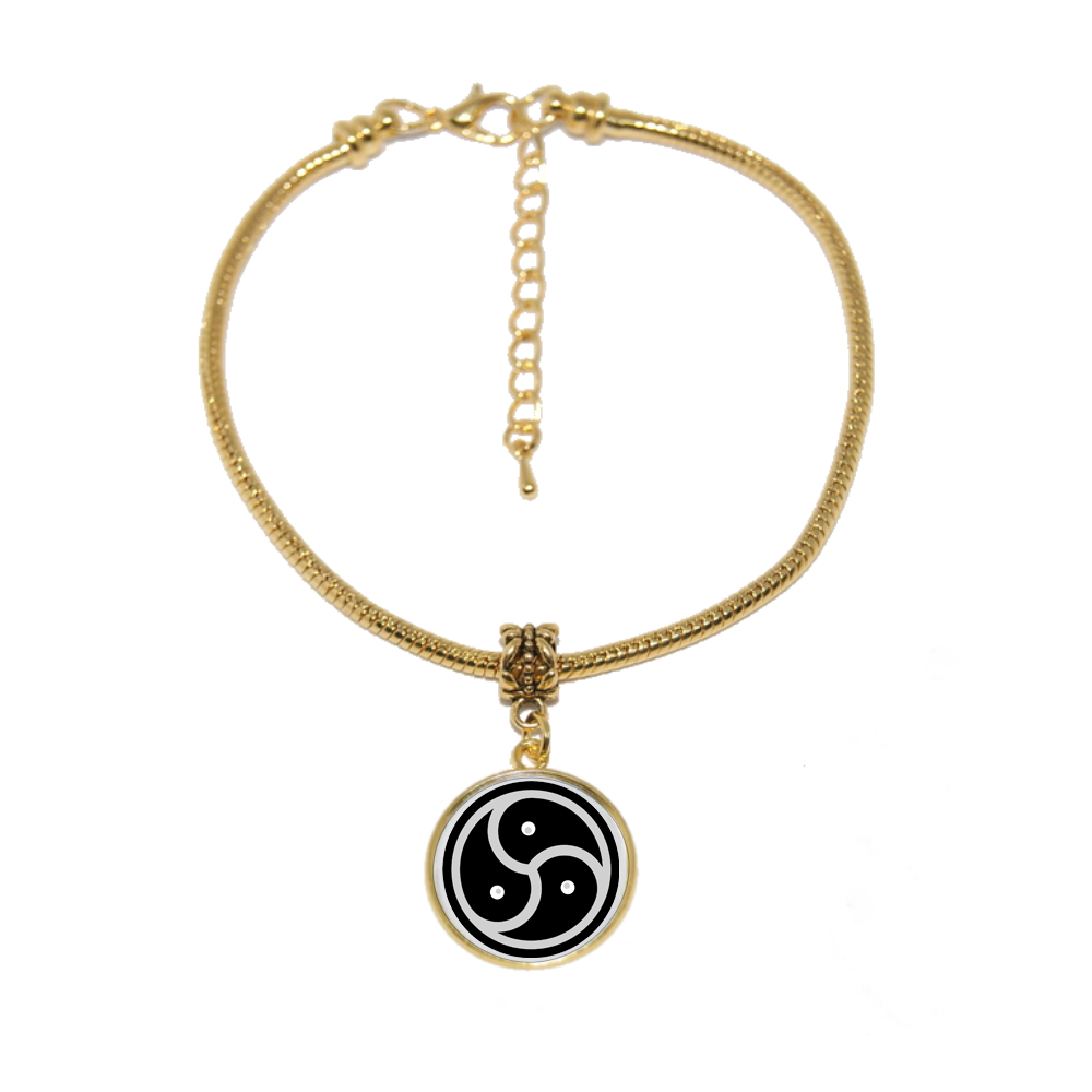 BDSM Black Triskelion Bondage Dome Charm Gold Euro Anklet Ankle Chain - 18mm Charm