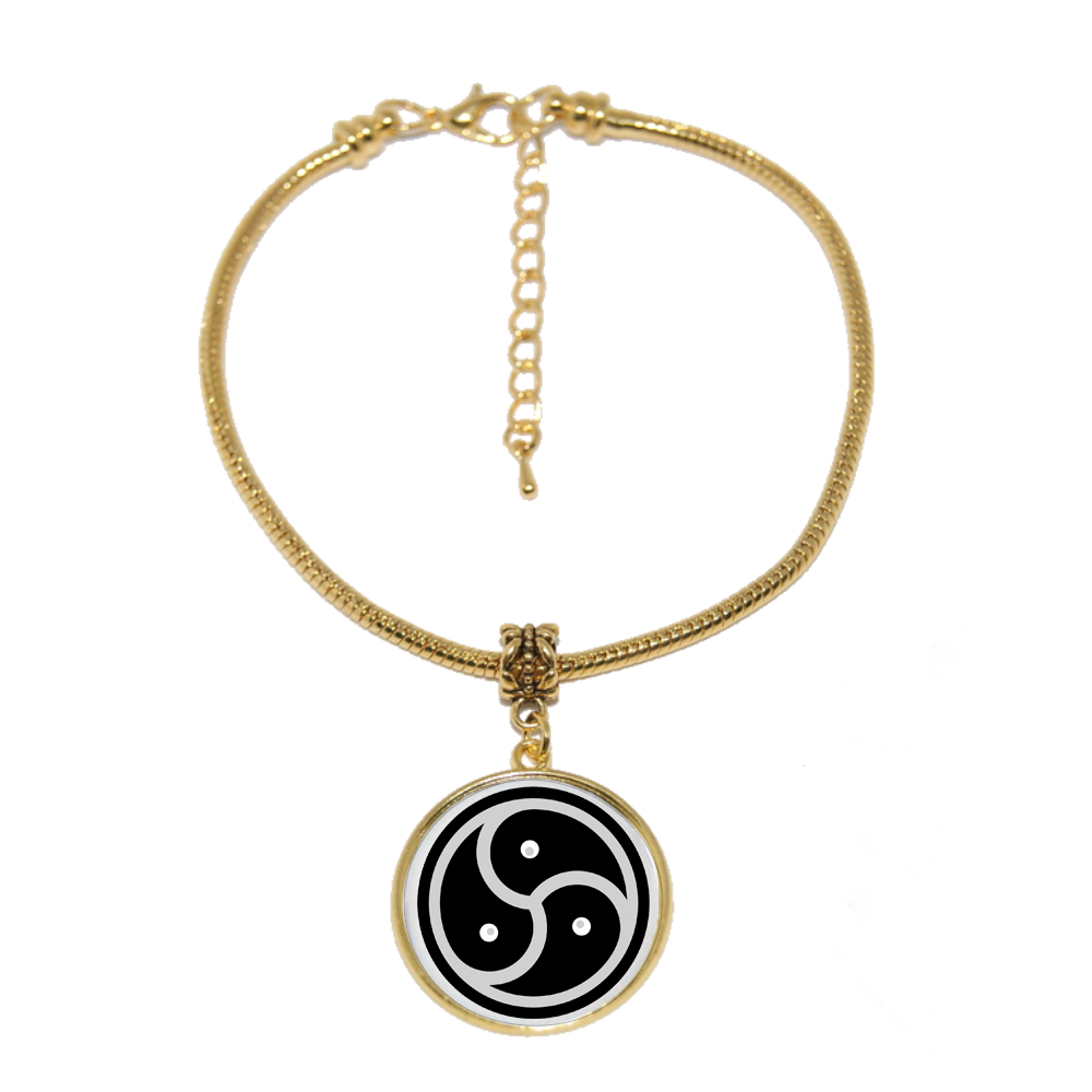 BDSM Black Triskelion Bondage Dome Charm Gold Euro Anklet Ankle Chain - 27mm
