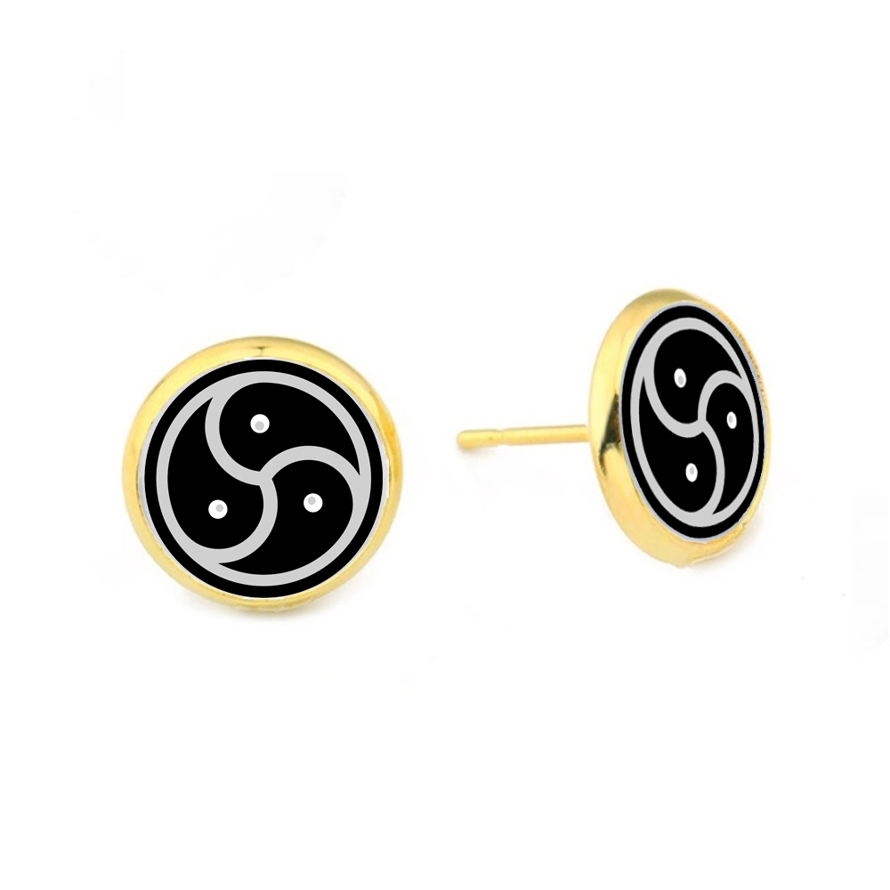 Black BDSM Bondage Triskelion Dome Stud Earrings