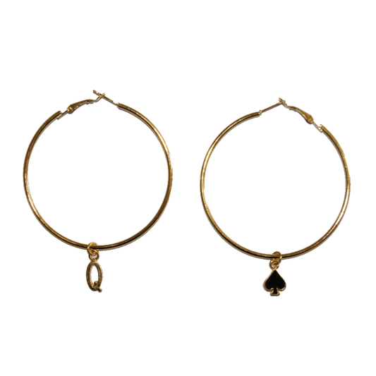 Pair of Hoop Ear-rings with Queen Of Spade Charms White Wife for BBC - Gold