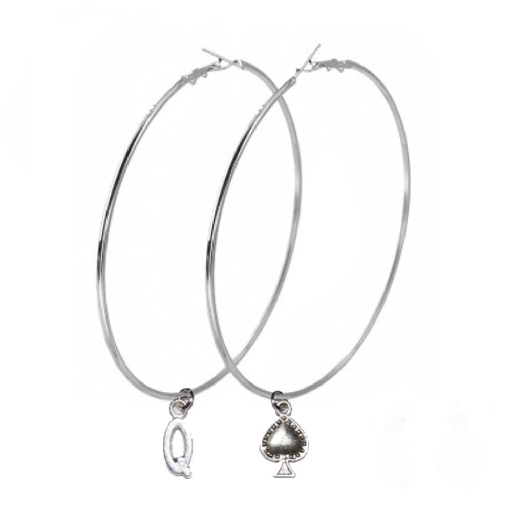 Pair of Hoop Ear-rings with Queen Of Spade Charms White Wife for BBC