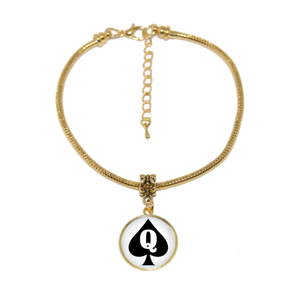 Queen Of Spades QOS Dome Charm Gold Euro Anklet Ankle Chain - Style 1 18mm