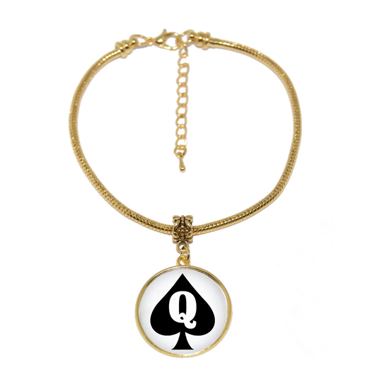 Queen Of Spades QOS Dome Charm Gold Euro Anklet Ankle Chain - Style 1 27mm