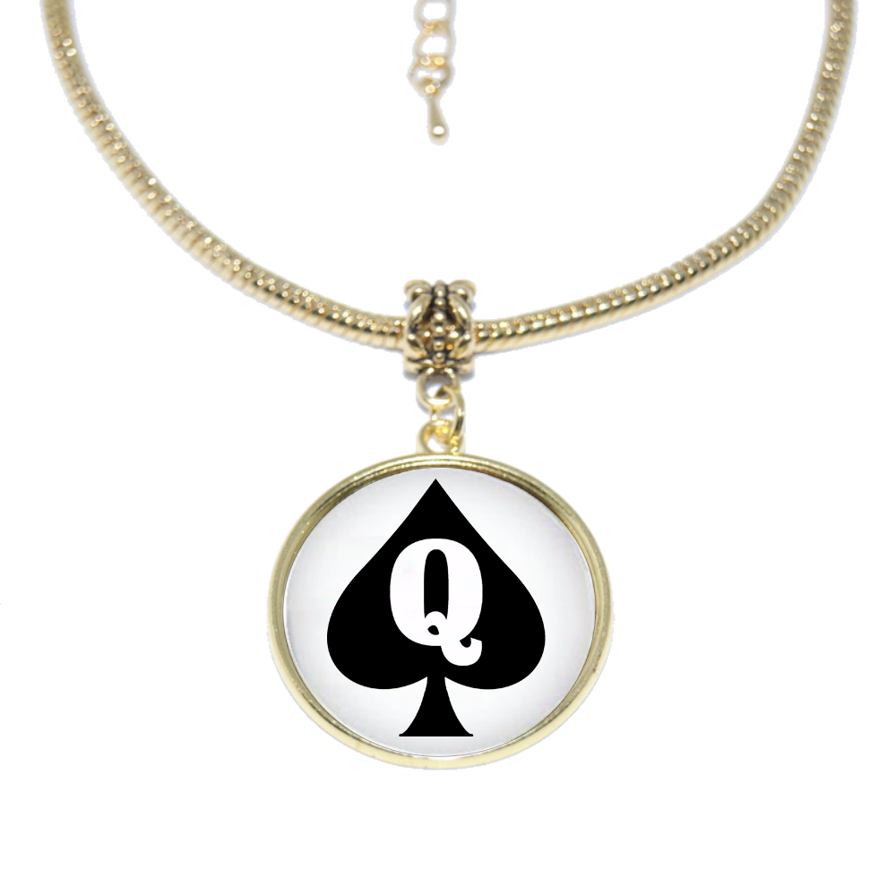Queen Of Spades QOS Dome Charm Gold Euro Anklet Ankle Chain - Style 1 27mm Close Up