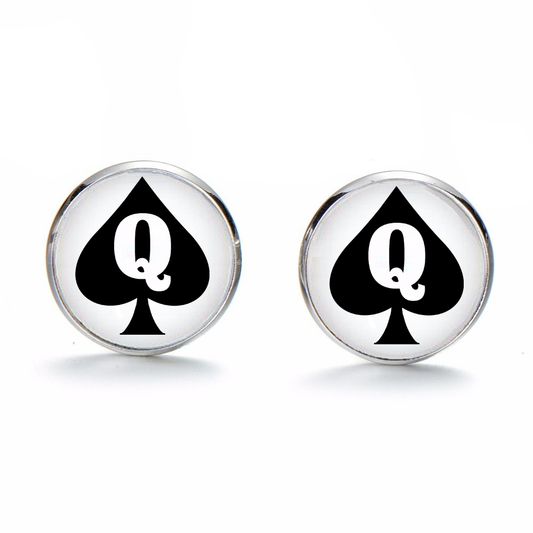 Queen Of Spades QOS Dome Charm Silver Shirt Sleeve Cufflinks
