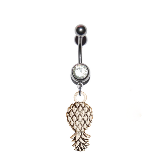 Navel Belly Button Bar Piercing - Upside Down Pineapple Swinger St1 Silver