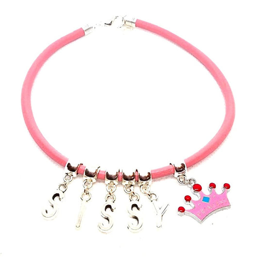 Sissy Princess Crown Pink Leather Anklet Ankle Chain