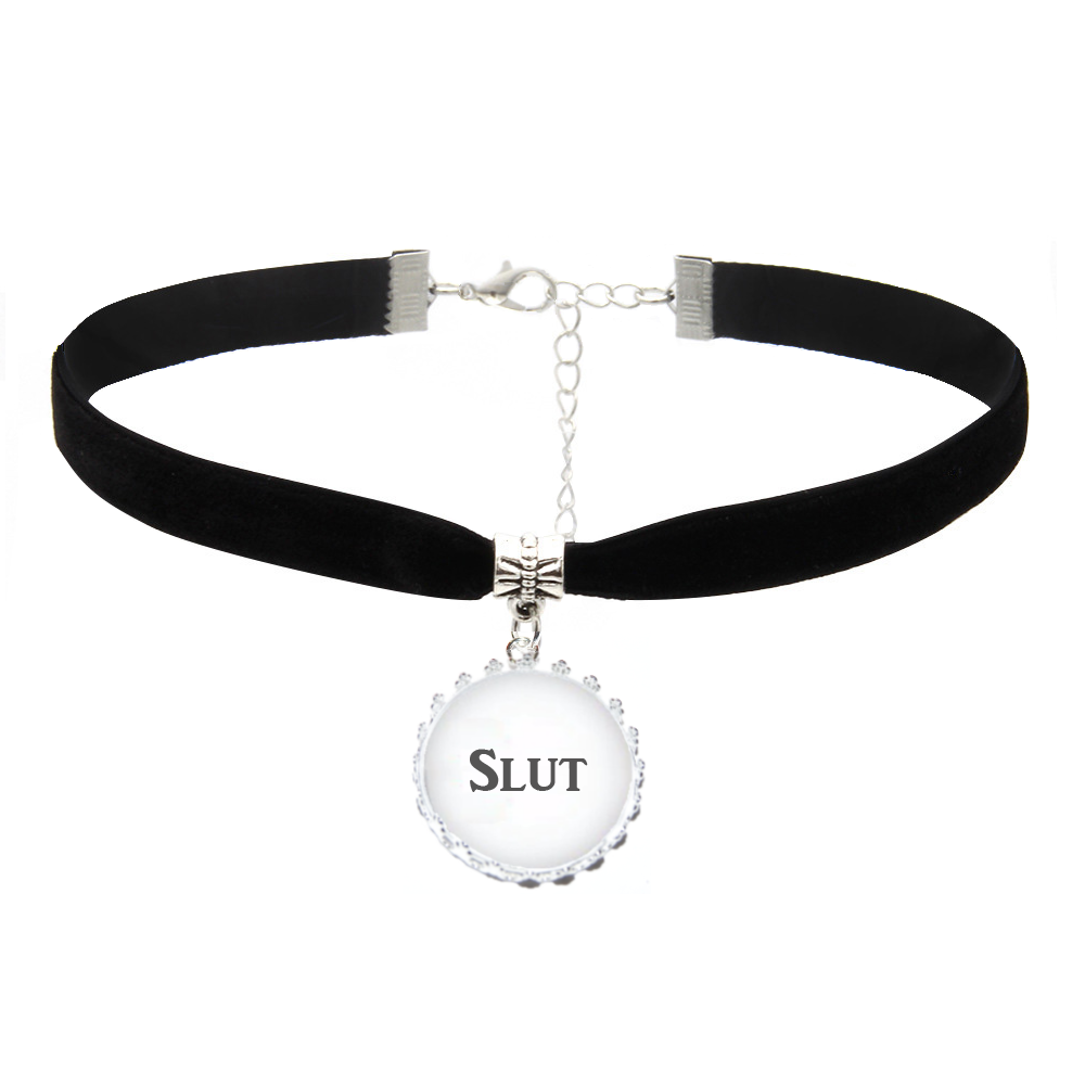 SLUT Black Velvet Neck Choker Necklace for Swinger Sex Addict