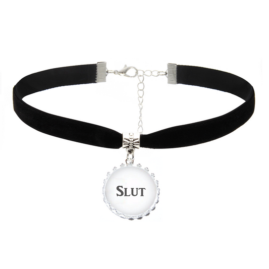 SLUT Black Velvet Neck Choker Necklace for Swinger Sex Addict