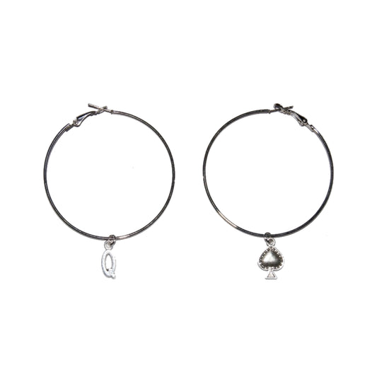 Pair of Hoop Ear-rings with Queen Of Spade Charms White Wife for BBC