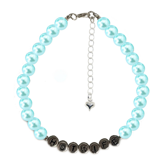 Light Blue Aqua Pearl Bead HOTWIFE Anklet Ankle Chain