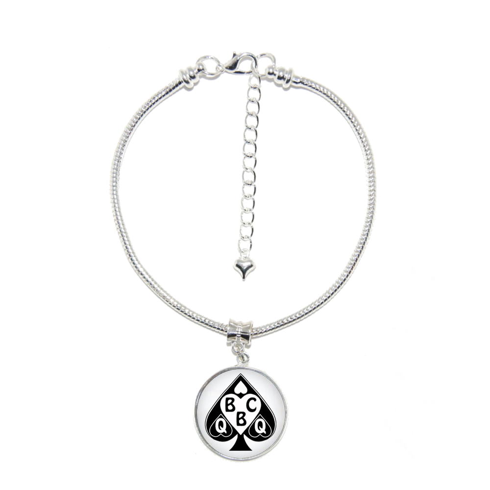 Queen Of Spades QOS Dome Charm Silver Euro Anklet Ankle Chain - Style 2 27mm