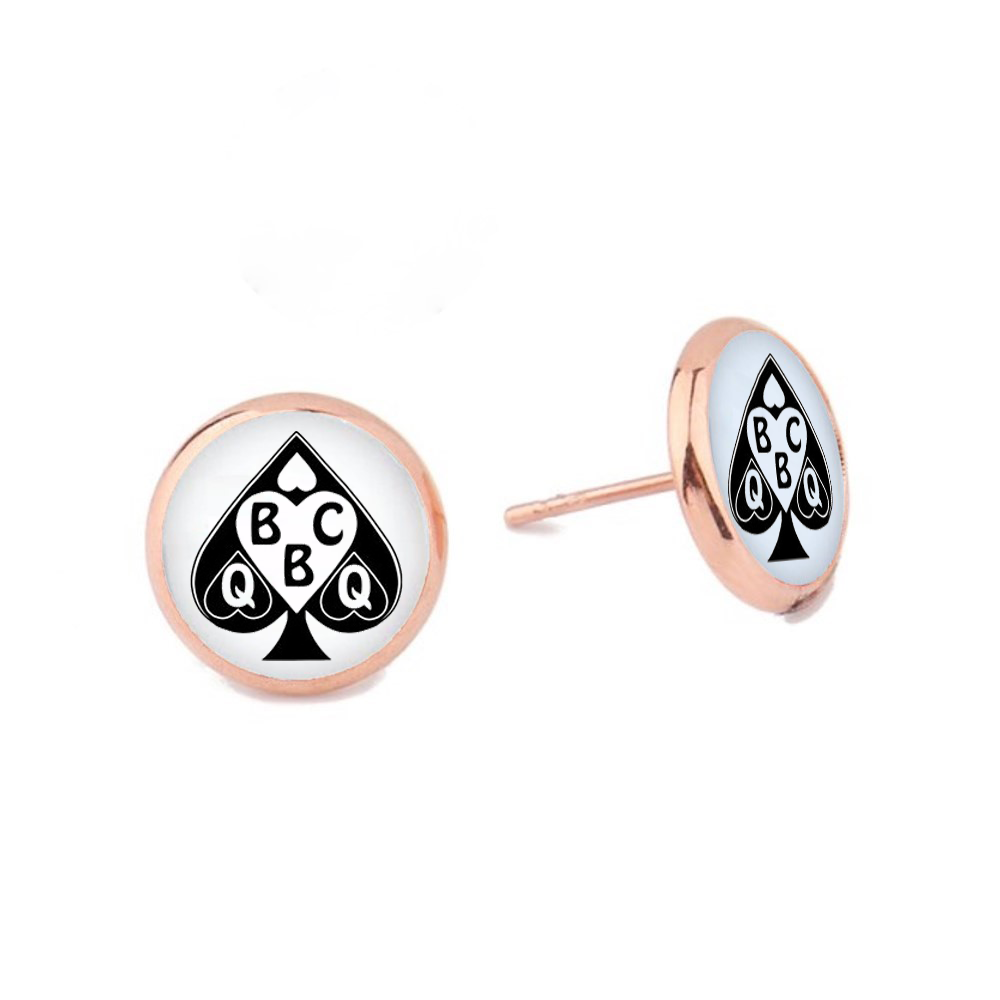 Queen Of Spade Dome Stud Earrings - Style 2 Big Black Cock Lover Rose Gold Plated