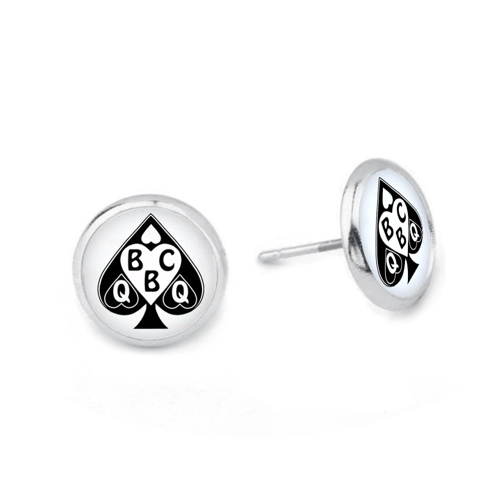 Queen Of Spade Dome Stud Earrings - Style 2 Big Black Cock Lover Silver Plated