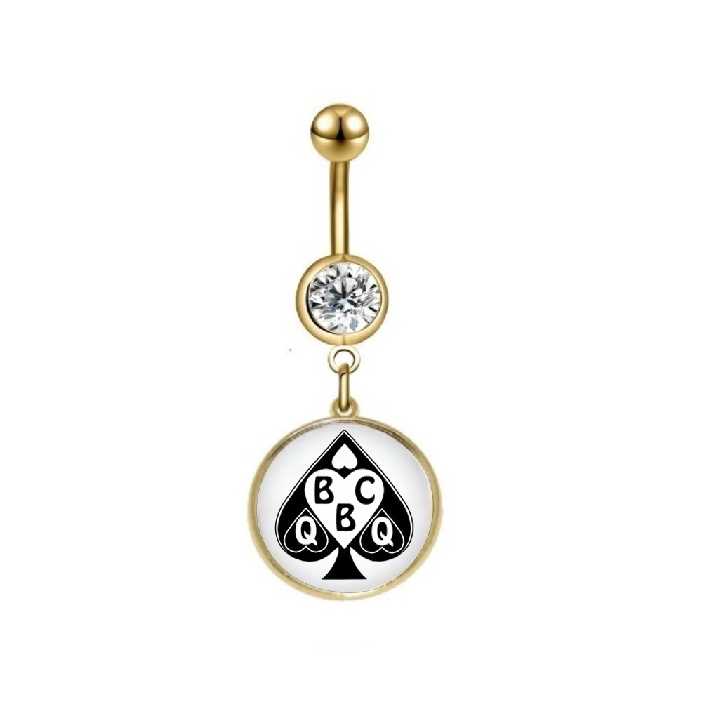 Navel Belly Button Bar Piercing - Queen of Spades BBC Dome Style 2 Gold Plated