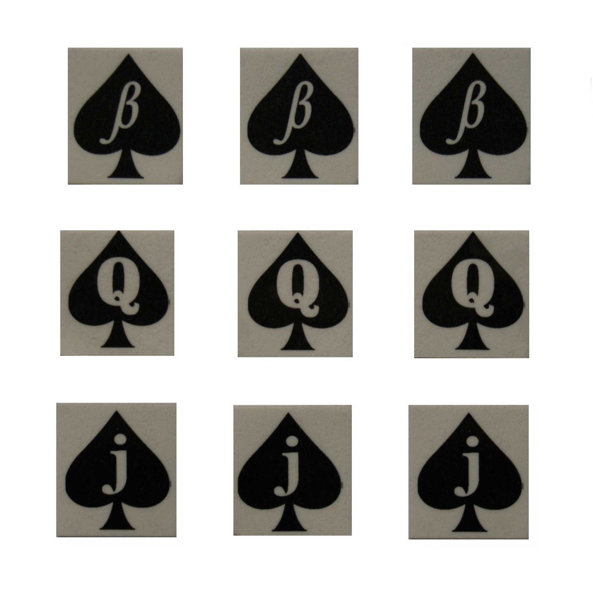 Pack of 9 - Mini Temporary Tattoos - Beta Boi, Jack, Queen Of Spades