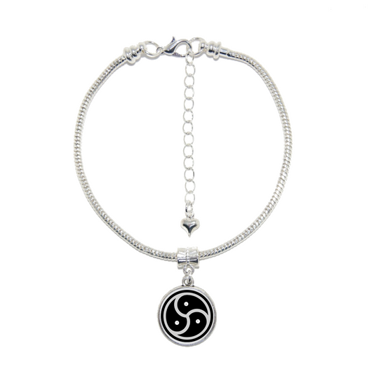 BDSM Black Triskelion Bondage Dome Charm Silver Euro Anklet Ankle Chain 18mm Charm