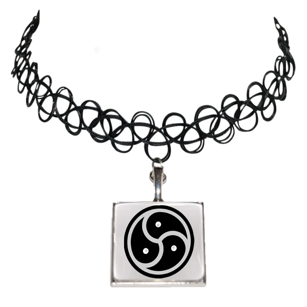 BDSM Black Triskelion Bondage Logo Black PVC Neck Choker Necklace Day Collar