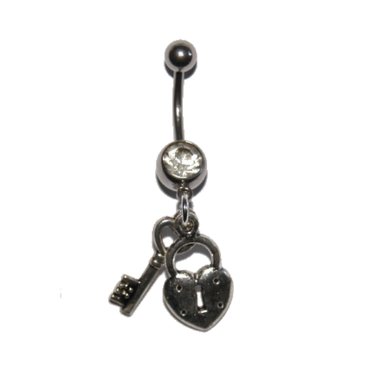 Navel Belly Button Bar Piercing - Lock and Key Chastity