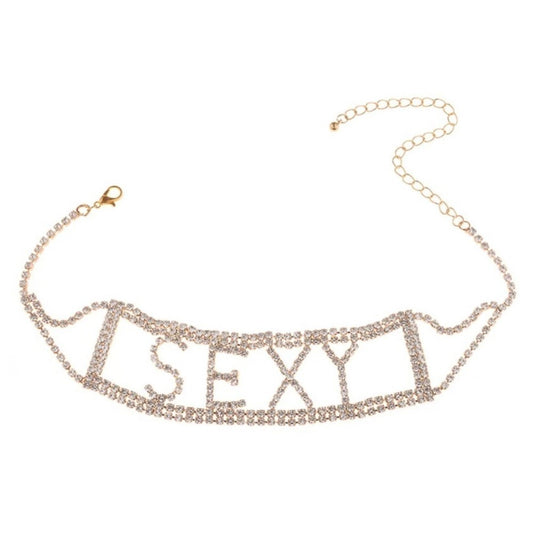 Rhinestone SEXY Crystal Necklace Choker Collar - Gold