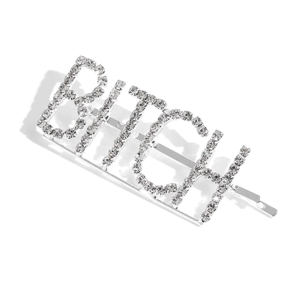 Silver Slut Diamante Rhinestone Crystal Encrusted Hair Clip