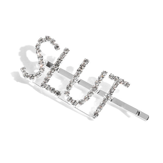 Silver Slut Diamante Rhinestone Crystal Encrusted Hair Clip