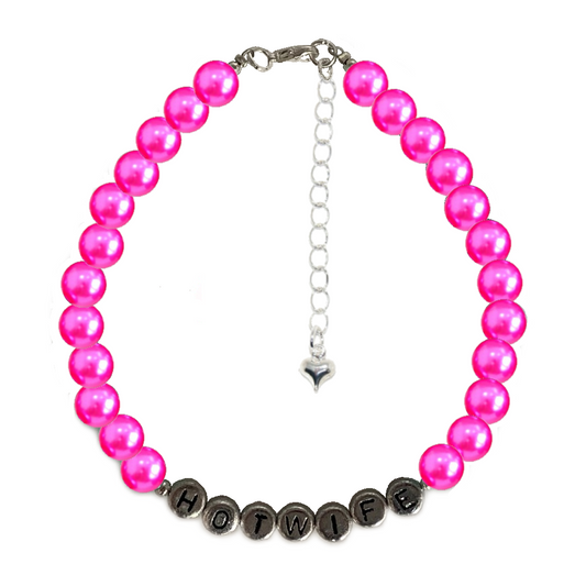 Hot Pink Pearl Bead HOTWIFE Anklet Ankle Chain