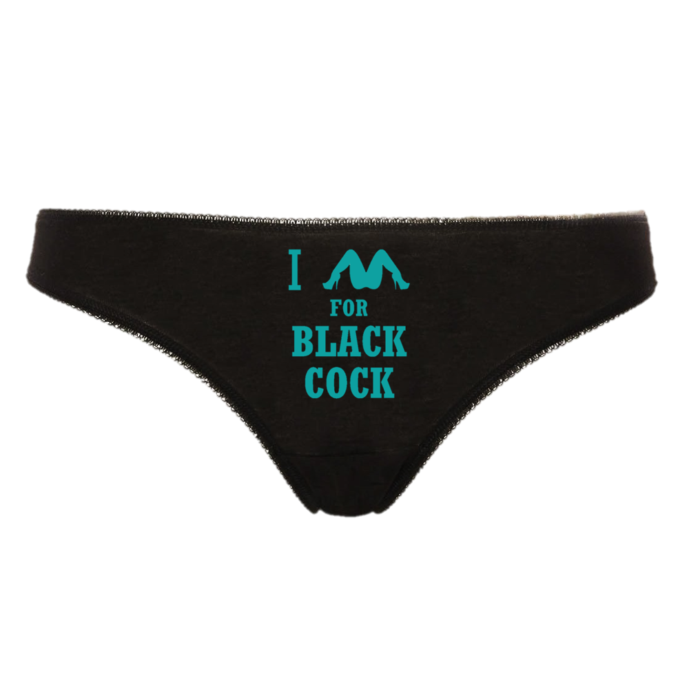 I SPREAD FOR BLACK COCK Hotwife Cuckold BBC Slut Interracial Thong Panties Sexy Black Knickers with Aqua/Turquoise Logo