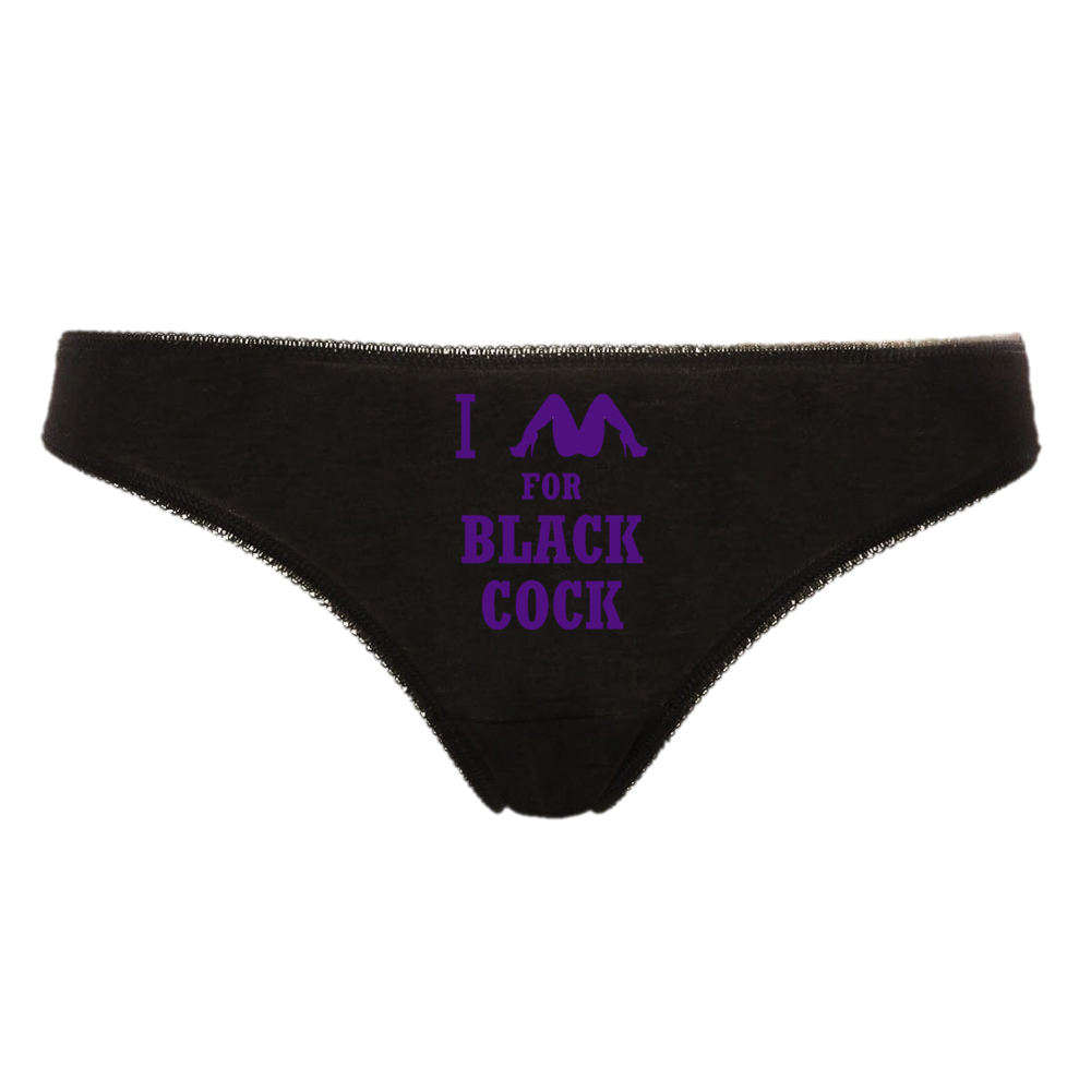 I SPREAD FOR BLACK COCK Hotwife Cuckold BBC Slut Interracial Thong Panties Sexy Black Knickers with Purple Logo