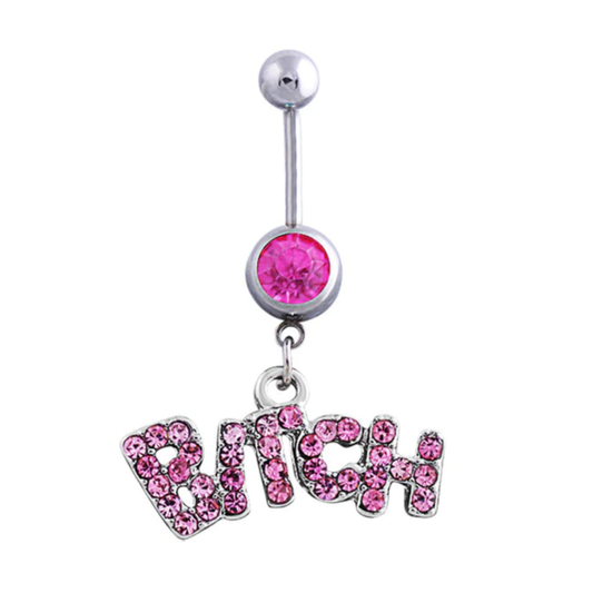 Navel Belly Button Bar Piercing - Diamante Bitch Pink