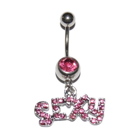 Navel Belly Button Bar Piercing - Diamante Sexy Pink