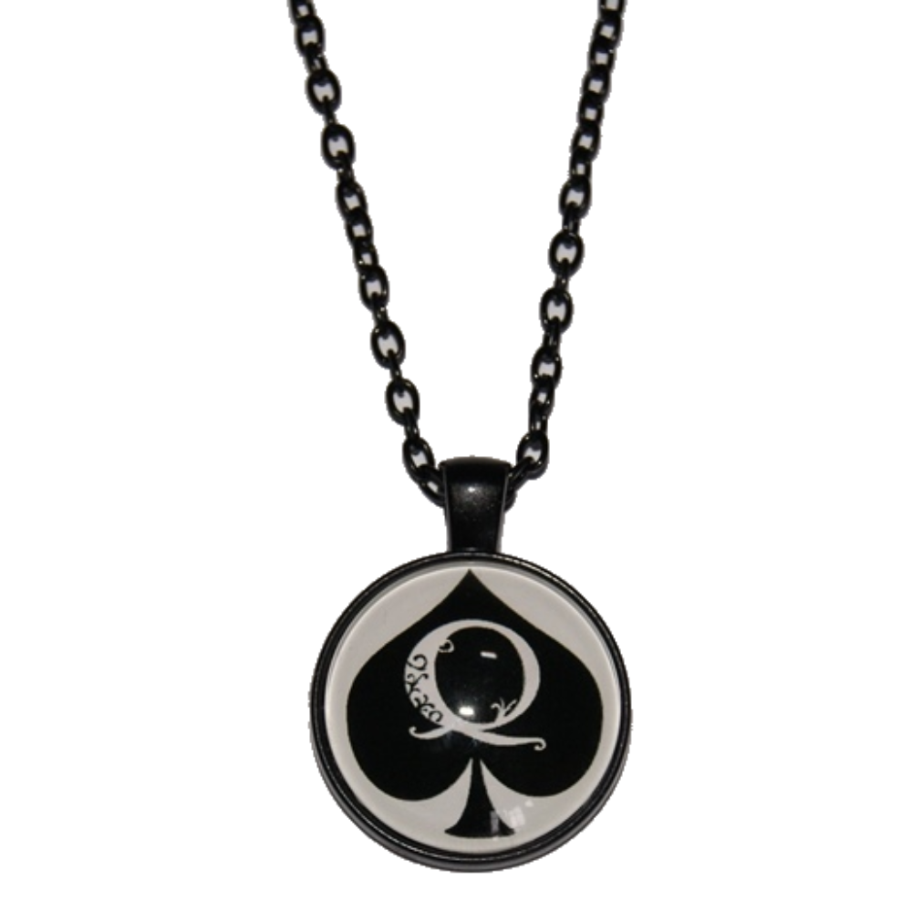 Chain Necklace Queen Of Spades QOS Dome Charm Style 2 Black