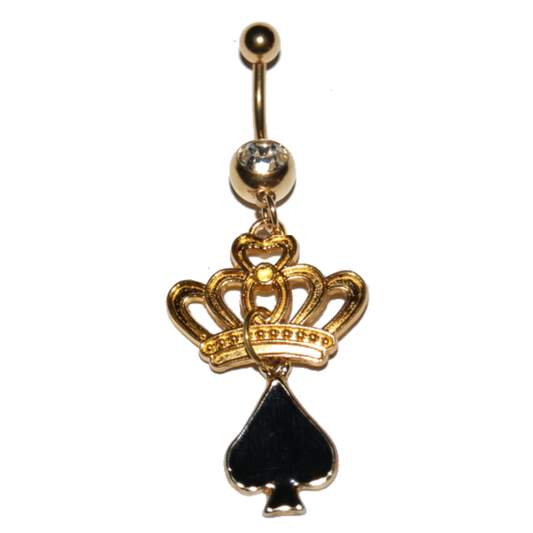 Gold Navel Belly Button Bar Piercing - Queen of Spades Style 1