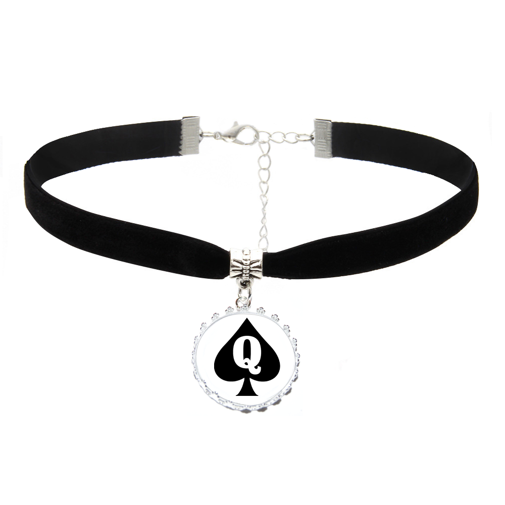 Queen Of Spades Black Velvet Neck Choker Necklace - Style 1 Crown Charm