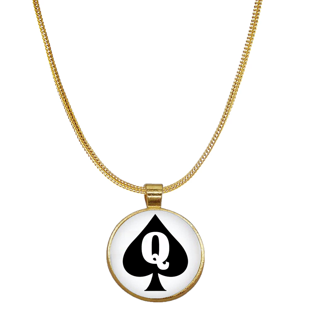 Euro Necklace Queen Of Spades QOS Dome Charm Style 1 Gold