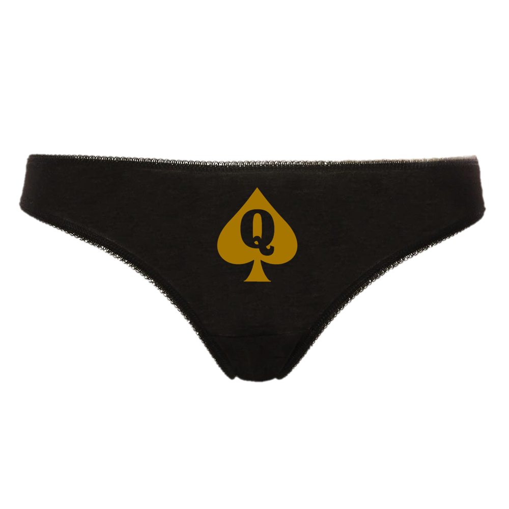 QUEEN OF SPADES Hotwife Cuckold BBC Slut For Black Cock Interracial Thong Panties Black Thong With Gold Logo