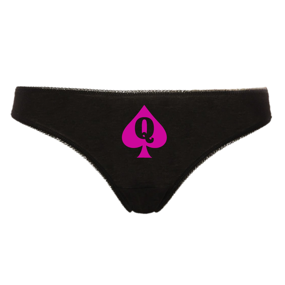 QUEEN OF SPADES Hotwife Cuckold BBC Slut For Black Cock Interracial Thong Panties Black Thong With Hot Pink Logo