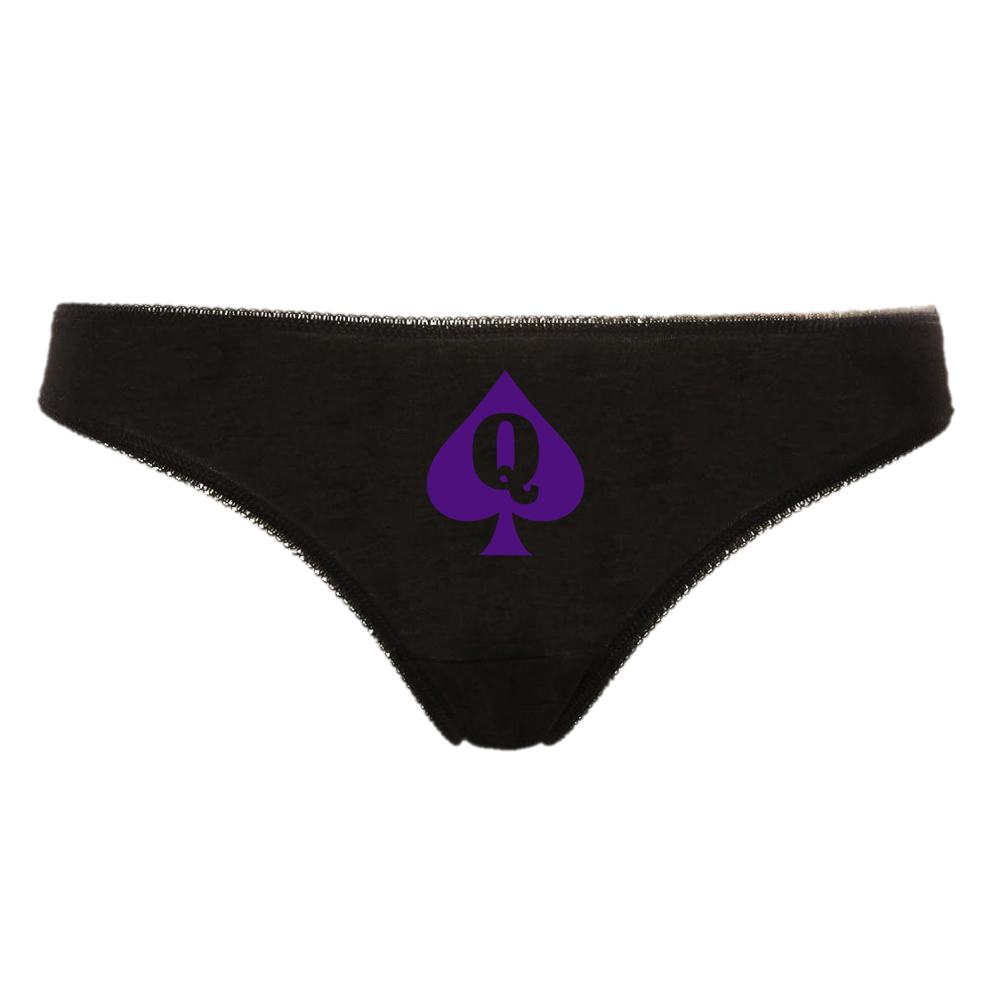 QUEEN OF SPADES Hotwife Cuckold BBC Slut For Black Cock Interracial Thong Panties Black Thong With Purple Logo