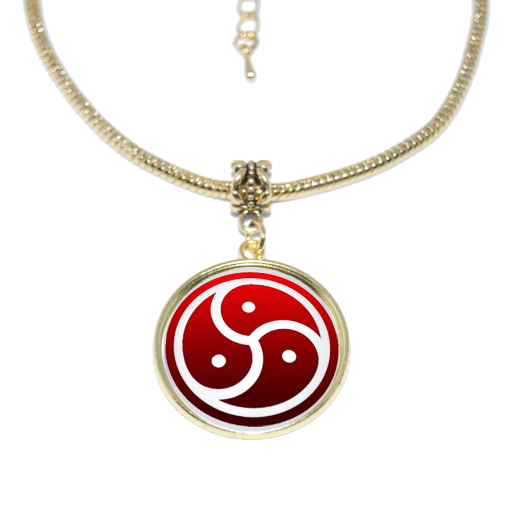 BDSM Red Triskelion Bondage Dome Charm Gold Euro Anklet Ankle Chain - 27mm Charm Close Up