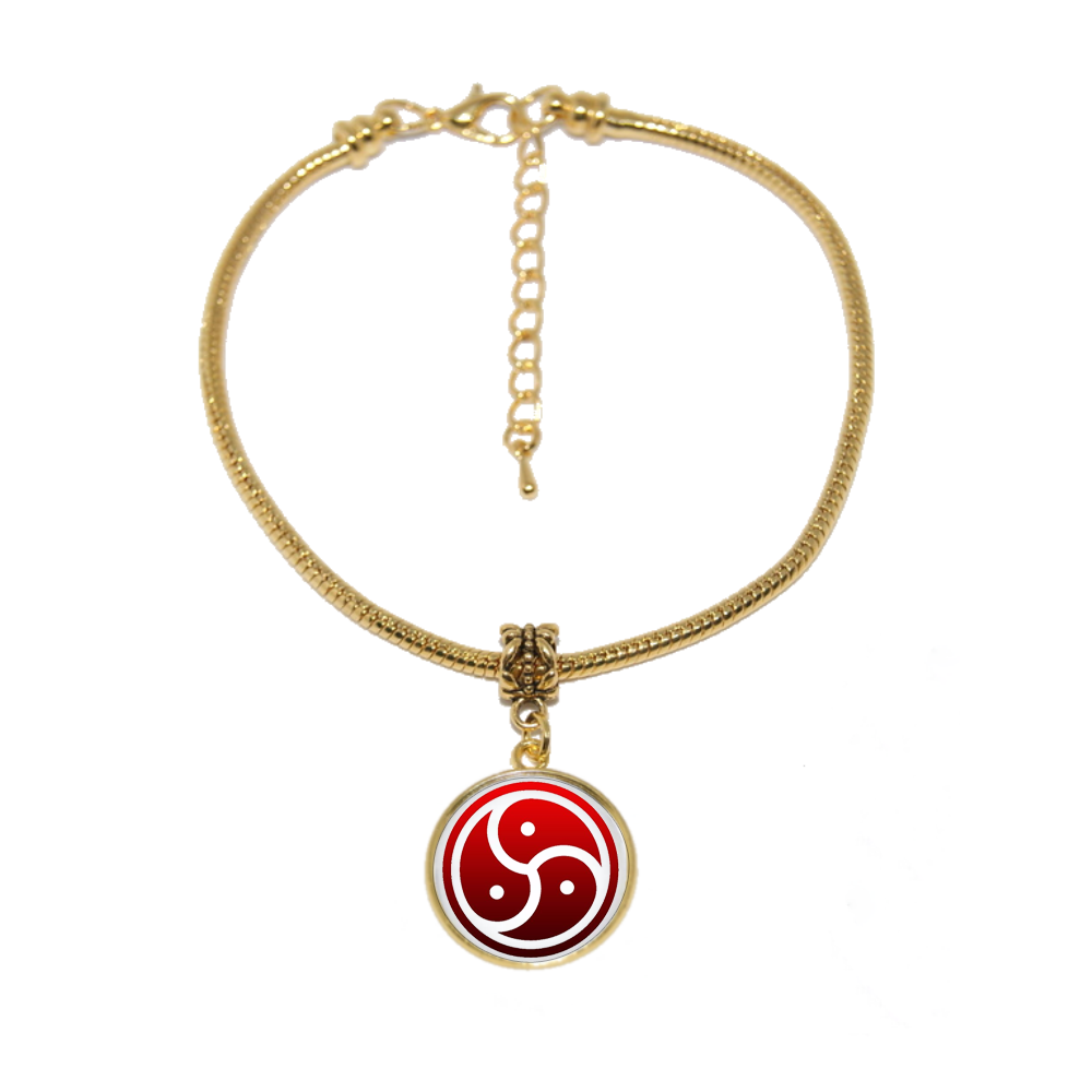 BDSM Red Triskelion Bondage Dome Charm Gold Euro Anklet Ankle Chain - 18mm Charm