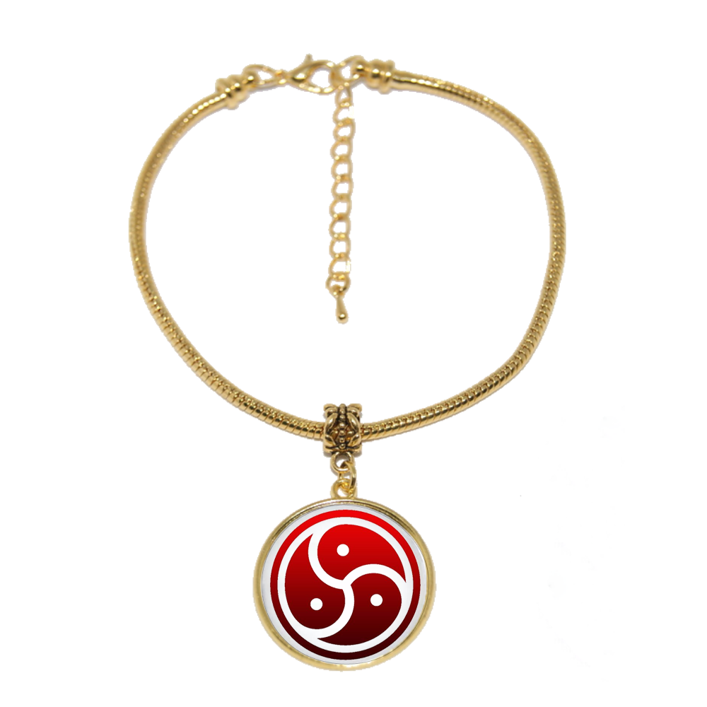 BDSM Red Triskelion Bondage Dome Charm Gold Euro Anklet Ankle Chain - 27mm Charm