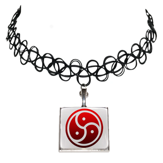 BDSM Red Triskelion Bondage Logo Black PVC Neck Choker Necklace Day Collar